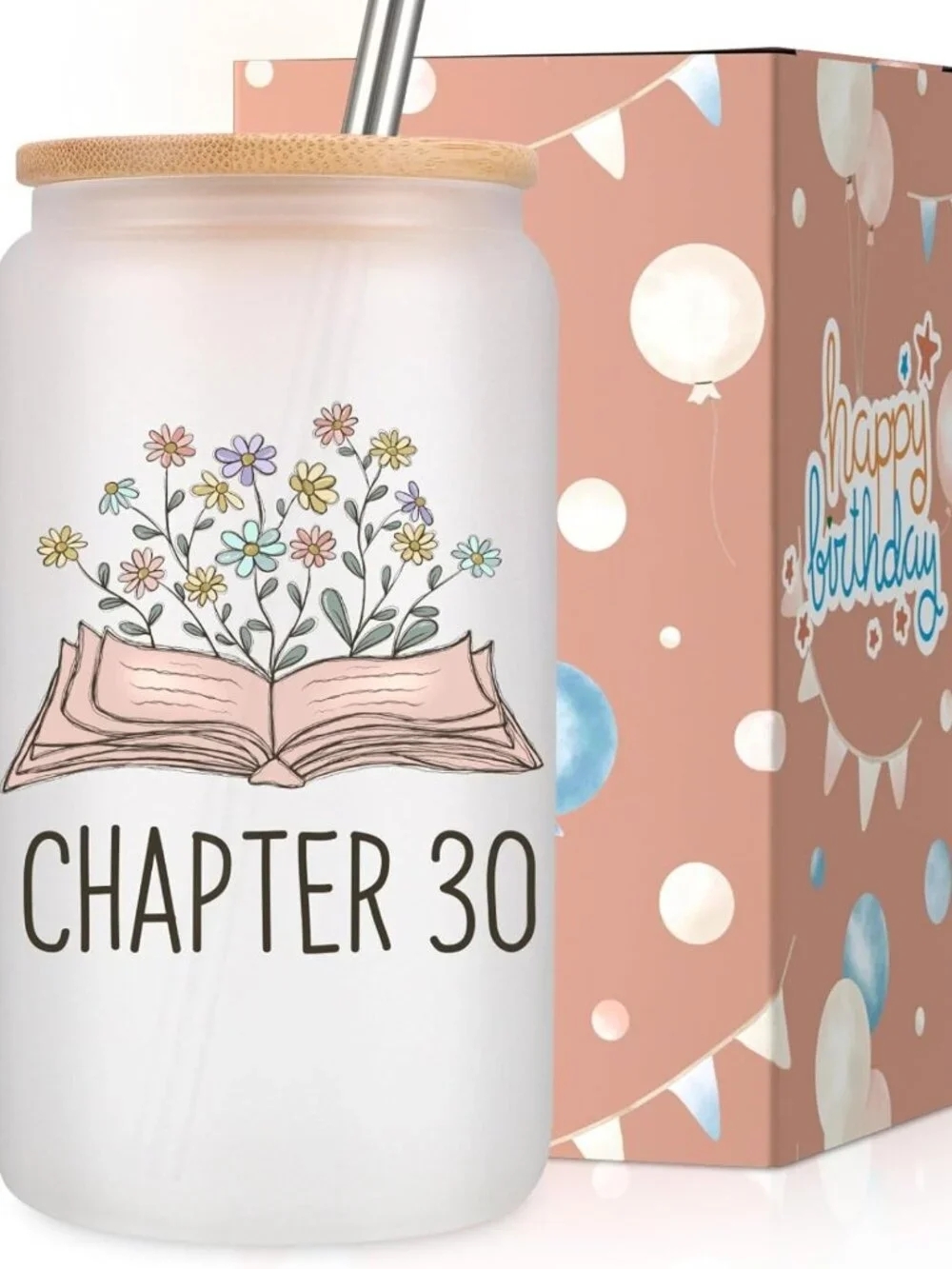 30th Birthday Glass Cup - Cute Gift for Her, Turning 30, 16 oz Coffee Tumbler